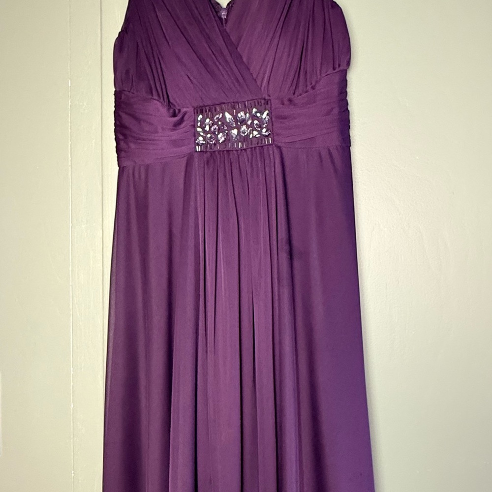 Jessica Howard Plum Chiffon Midi Dress with Jeweled Waist Evening